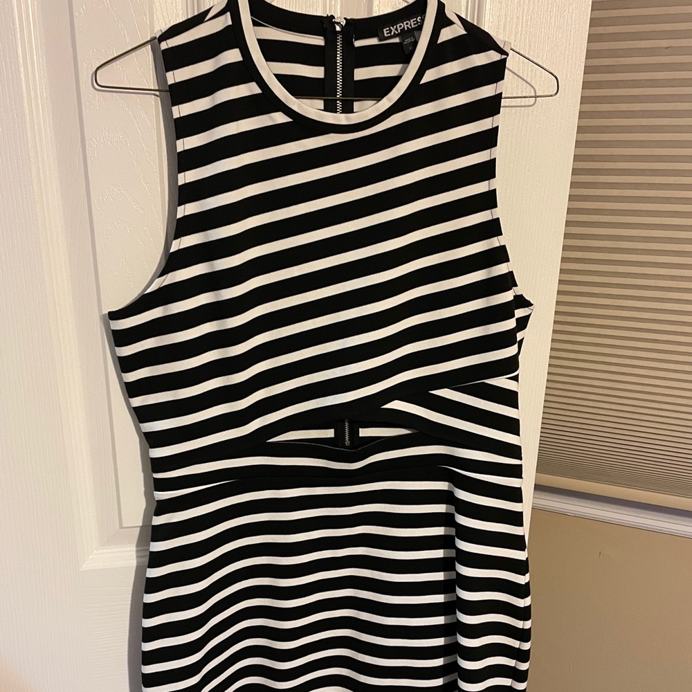 Express black and white cutout fitted dress